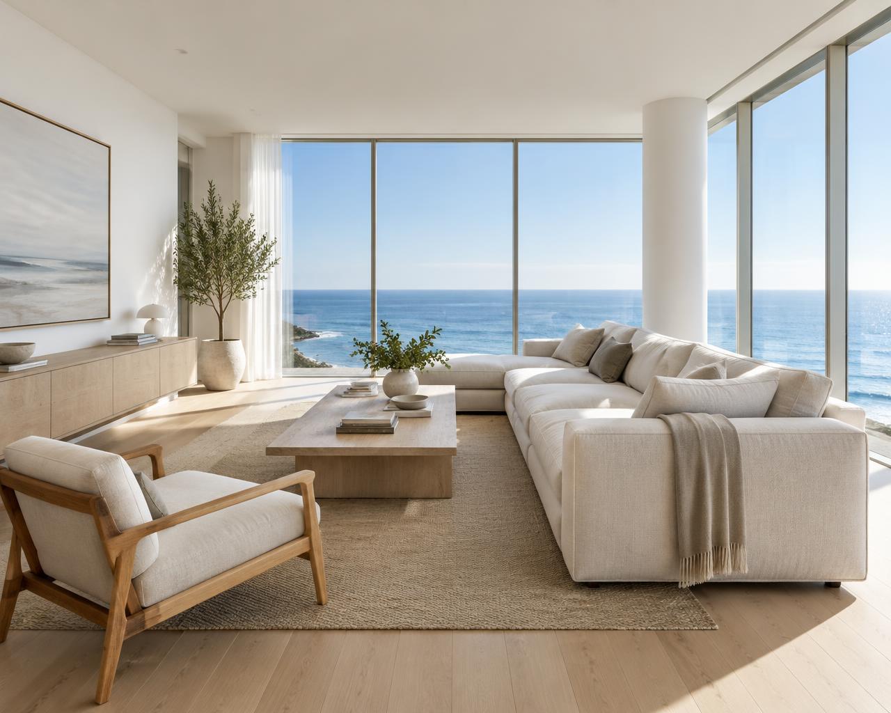 Sala de estar com vista para o mar (ilustrativa)